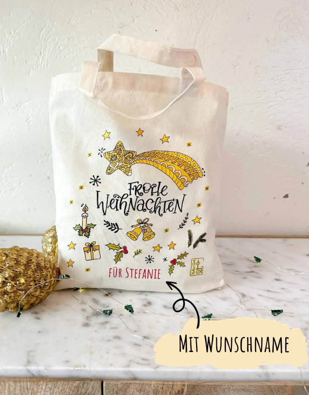 Geschenktäschchen "Frohe Weihnachten" mit Wunschname-S-RollinArt